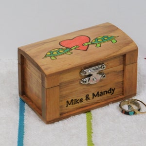 Turtles In Love, Wedding Ring Box, Jewelry Box, Ring Bearer Box Personalized, Turtle Crossing Arts image 1