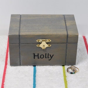 Treasure Chest, Keepsake Box, Personalized Custom Inscribed, Jewelry Box Holder, Pirate Chest, Gift, Grey Gray