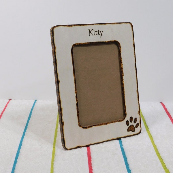 Cat Kitty Fur Baby Pet Personalized Wood Picture Frame, Gift Best Friends Name Mom Dad 4X6 Custom Engrave Photo Frame under 20 dollar