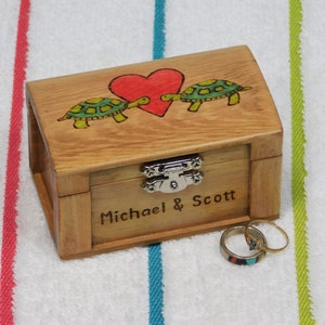 Turtles In Love, Wedding Ring Box, Jewelry Box, Ring Bearer Box Personalized, Turtle Crossing Arts image 4