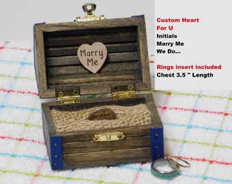 Small Treasure Chest, Wedding Ring Holder, Wood Ring Box, Ring Bearer Ring Box, Beach, Navy Blue, Personalize Custom, Proposal, Grey Gray