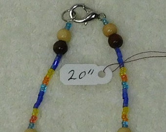 Beaded Necklace Colorful Small - Plus Size, Choker, Blue Wood Purple Yellow Orange Turquoise, Gift Under 20 dollar