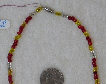 Beaded Anklet, Plus Size, Extra Large, Multi Colors Beaded Red Gold Clear Native Holiday Gift, Bead bracelet, under 10 dollar