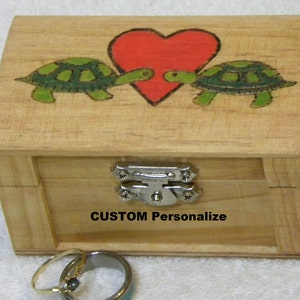 Turtles In Love, Wedding Ring Box, Jewelry Box, Ring Bearer Box Personalized, Turtle Crossing Arts image 7
