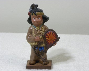 Native American Indian Child, March Birthday Calendar Kid, Figurine, Tribal Warrior, Ceramic Statue, Indiana Made, 6" Tall