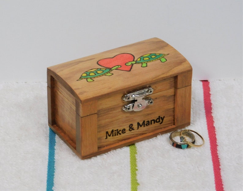 Turtles In Love, Wedding Ring Box, Jewelry Box, Ring Bearer Box Personalized, Turtle Crossing Arts image 1