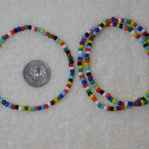 Anyone Multi All Colors Beaded Stretchy Bracelet, Anklet Gift, Holiday, 6, 7, 8, 9, 10, 11 12 " Plus Size, under 10 dollar