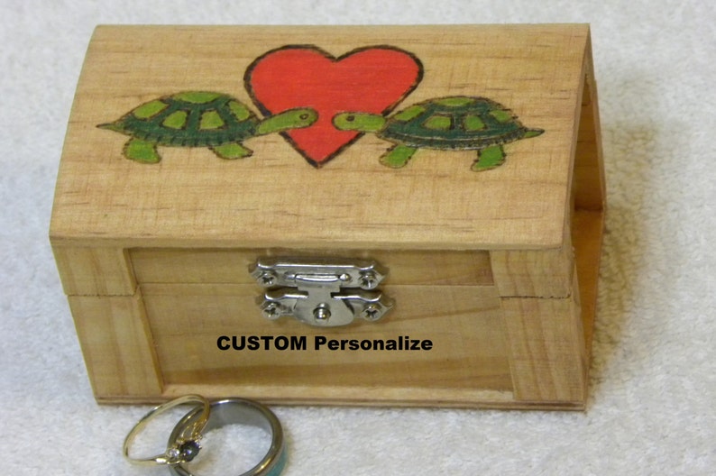 Turtles In Love, Wedding Ring Box, Jewelry Box, Ring Bearer Box Personalized, Turtle Crossing Arts image 7