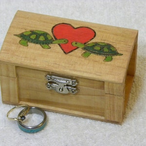 Turtles In Love, Wedding Ring Box, Jewelry Box, Ring Bearer Box Personalized, Turtle Crossing Arts image 8