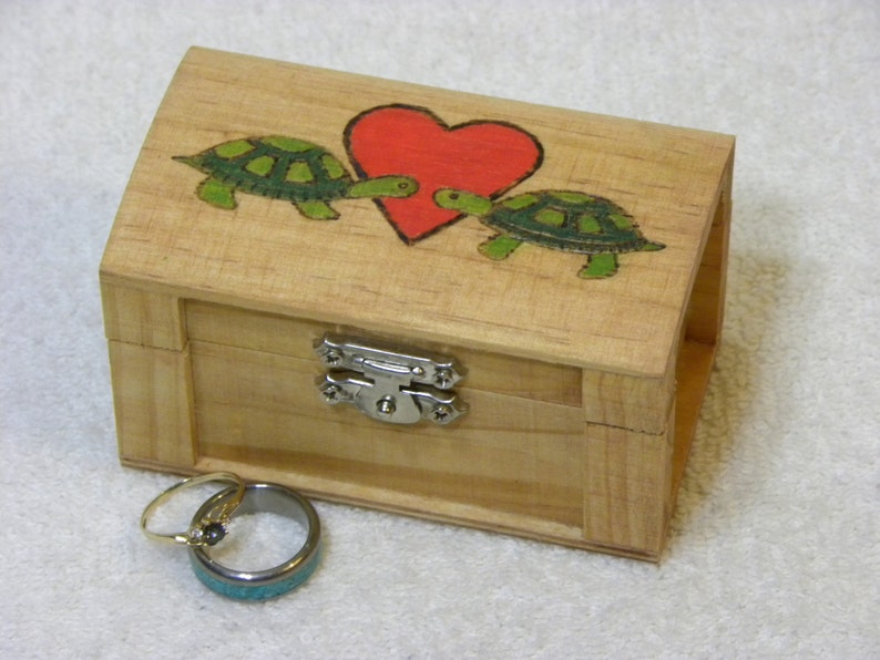 Turtles In Love, Wedding Ring Box, Jewelry Box, Ring Bearer Box Personalized, Turtle Crossing Arts image 8