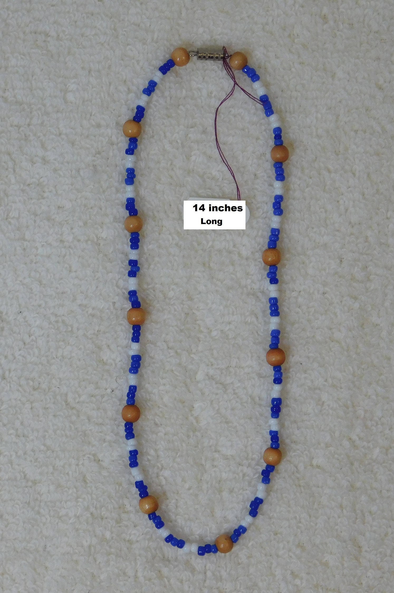 Unisex Necklace or Choker Nautical Beach Boho Casual Everyday Blue White Glass Wood Beaded Jewelry Thank You Gift Him or Her 14.25