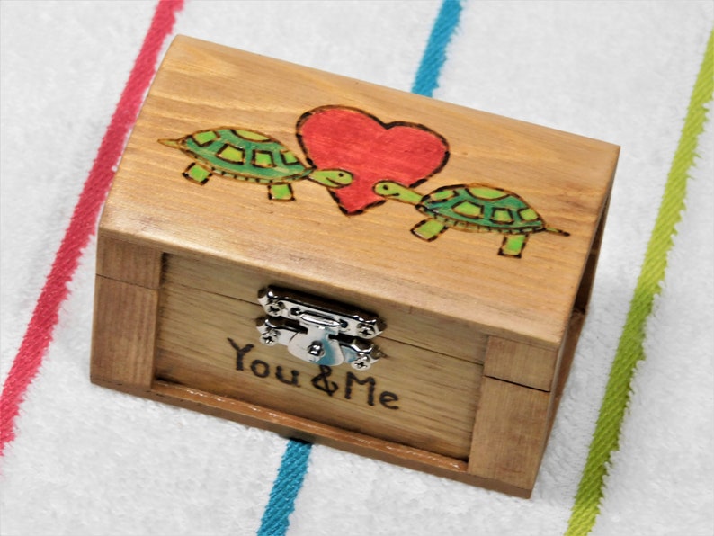 Turtles In Love, Wedding Ring Box, Jewelry Box, Ring Bearer Box Personalized, Turtle Crossing Arts image 6