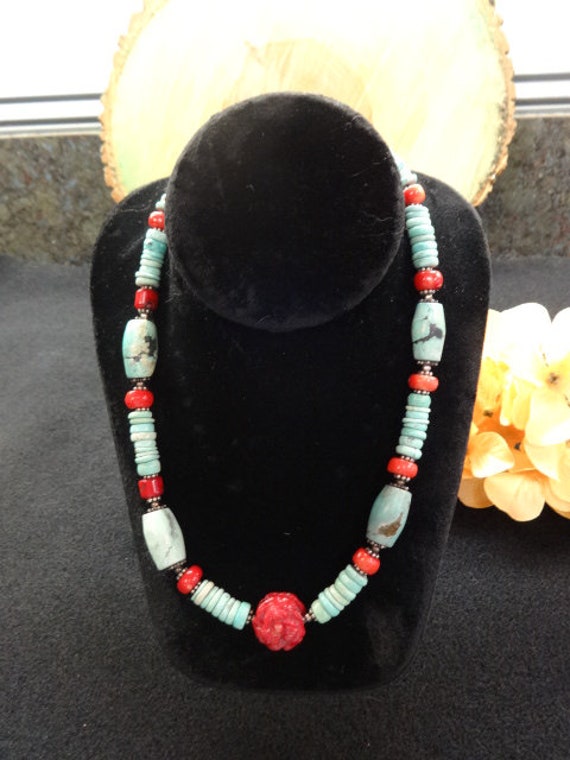 Vintage Native American Turquoise/Carved Coral Ros