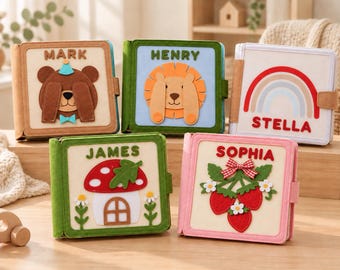 Libro de fieltro hecho a mano, libro Montessori personalizado para niños pequeños, desarrollo sensorial, regalo para el primer cumpleaños del bebé, regalos de Navidad
