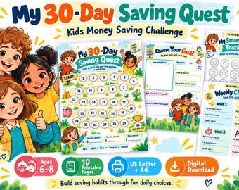 Reto de ahorro para niños de 30 días: actividad imprimible para fomentar la educación financiera (descarga digital)
