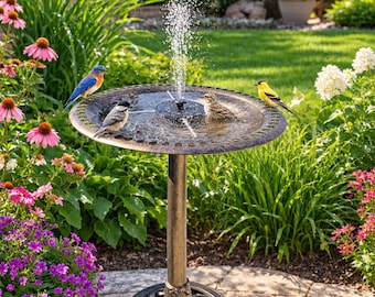 Solar Bird Bath Fountain, 20 Inch Copper Bowl, Garden Planter (Solar Powered)