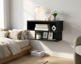 Floating Nightstand with Drawer, Wall Mounted Espresso Bedside Table, Modern Bedroom Shelf