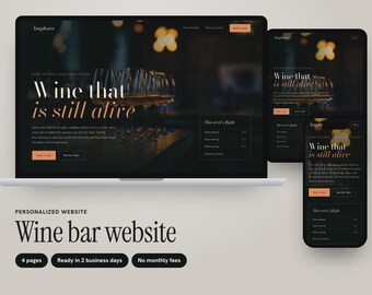 Personalized Wine Bar Website with Wine Flight Menu and Table Booking, Dark Moody 4-Page Design