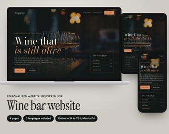 Personalized Wine Bar Website with Wine Flight Menu and Table Booking, Dark Moody 4-Page Design