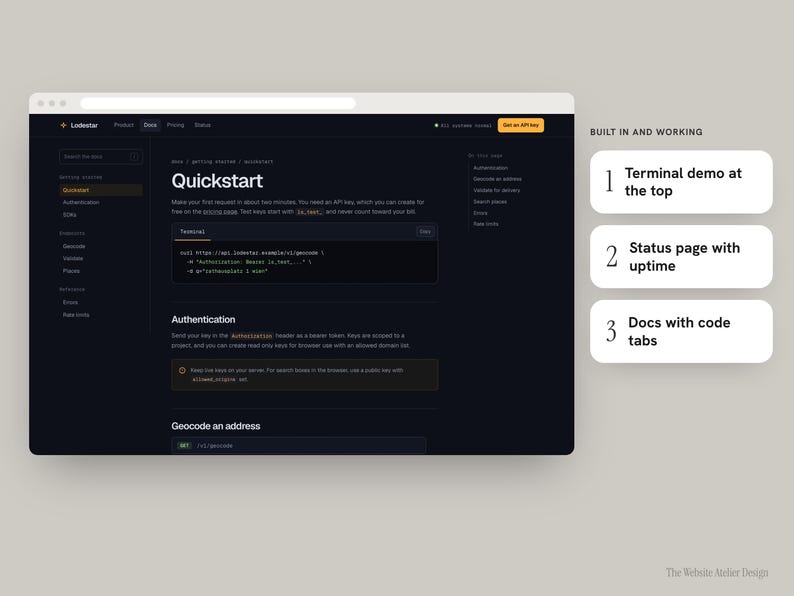 Personalized Developer API Website, Multi-Page Site with Docs, Status and Pricing Pages bild 4
