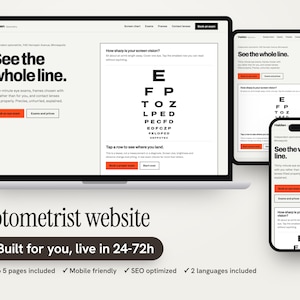 Gepersonaliseerde optometristenwebsite met interactieve oogkaart, prijzen voor oogonderzoeken, monturen en boekingsmogelijkheid, alles op één pagina.
