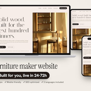 Custom Furniture Maker Website with Table Builder, Live Price, Lead Time and Showrooms, Five Pages