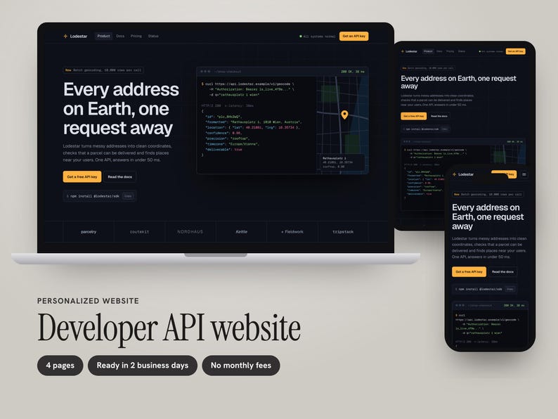 Developer API Website shown on a laptop and a phone.