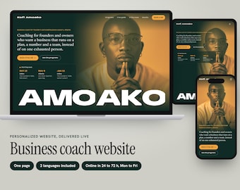 Custom Business Coach Website, Discovery Call Form, Coaching Programs and Free Guide, One-Page Design