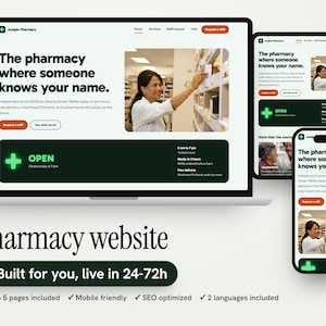 Personalized Pharmacy Website, Independent Pharmacy Site with Refill Request and Live Open Sign