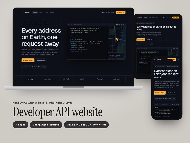 Personalized Developer API Website shown on a laptop and a phone.