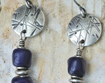 Forged Sterling w/ African Blue Recycled Glass Earrings kbdesignsetc
