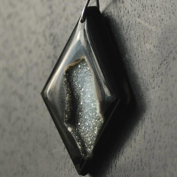Druse Black Quartz with White Drusy Druzy Stone Pendant Necklace kbdesignsetc