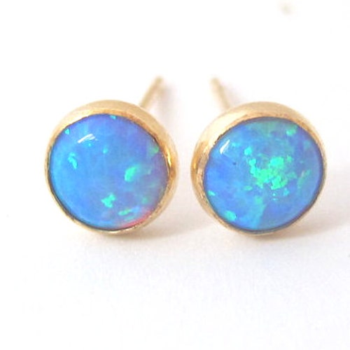 Opal Earrings Opal Stud Earring Blue Opal Stud Earrings Gold | Etsy