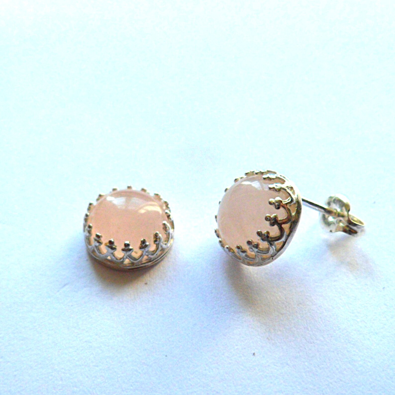 Rose quartz earrings sterling silver 8mm post stud earrings Etsy