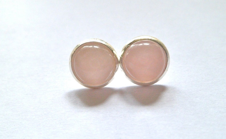 Rose Quartz Silver Stud Earrings Gemstone Small 8mm - Etsy