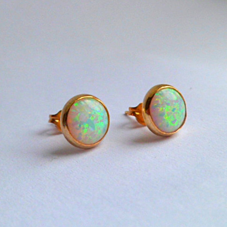White Opal 14k Gold Stud Earrings 4mm 6mm 8mm Wide - Etsy