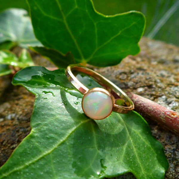 Opal,opal ring, Ethiopian Welo opal ring, natural 14k gold stacking ring,  6mm stack stacked. fire opal gemstone