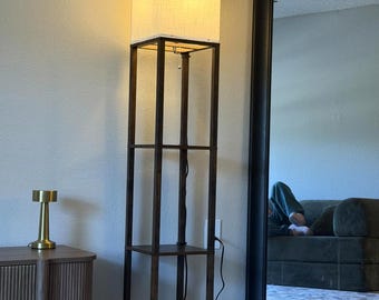 Modern 63 Inch Floor Lamp with 3-Tier Shelves, Wood Display Organizer, Corner Light