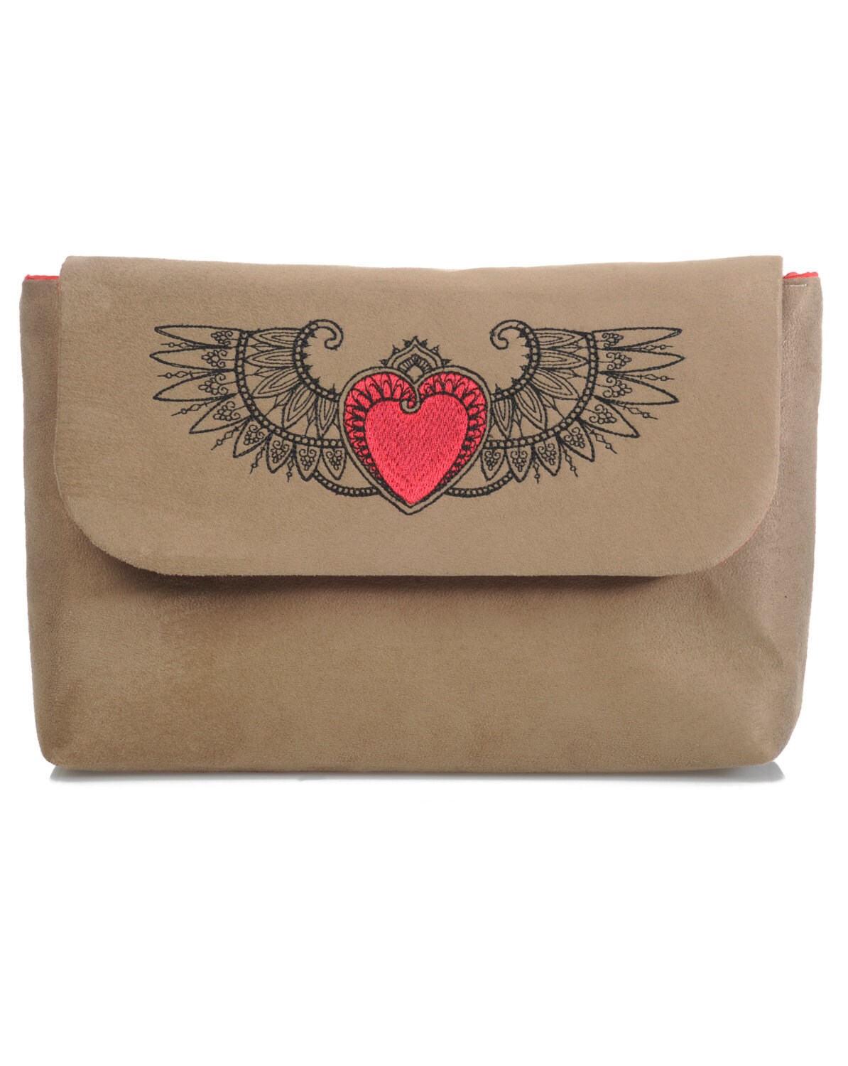 Tan Suede Clutch. Winged Heart Clutch Purse in sand | Etsy