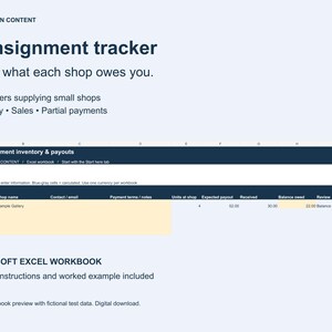 Maker Consignment Tracker for Excel, Shop Inventory and Payout Spreadsheet with Partial Payment Tracking