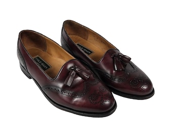Vintage Cole Haan Made in USA Burgundy Leather Tassel Wingtip Loafers Men 10 C