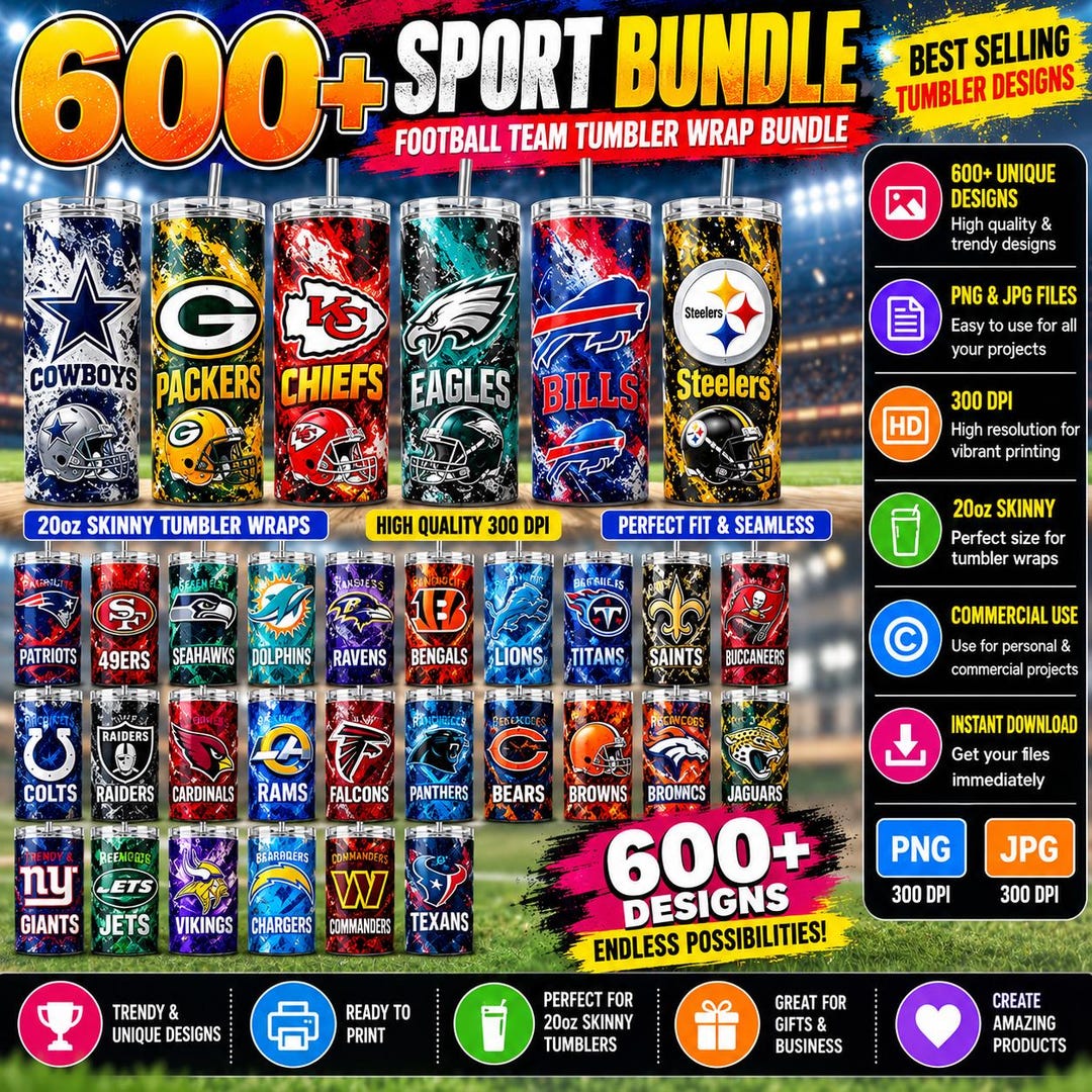 Tryouts Design 600+ Football Teams Tumbler Wrap Bundle, Sports Sublimation PNG, 20oz ...