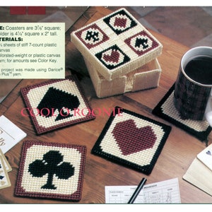 Vintage Plastic Canvas Pattern - Playing Card Coaster Patterns - PDF Plastic Canvas Pattern Printable Download