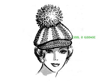 Hat Pattern Crochet Vintage 1970's Women's NewsBoy Cap PDF Crochet Pattern Instant Download Digital Crochet Pattern