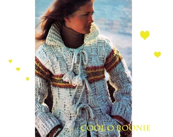 Women's Crochet Jacket - Sweater Coat Crochet Pattern - 70's Retro PDF Crochet Pattern Instant Download on Cool o Roonie