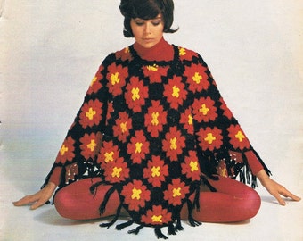 Poncho Crochet Pattern Women's Granny Squares Poncho Vintage 70's PDF Crochet Pattern Printable Download Almost Free