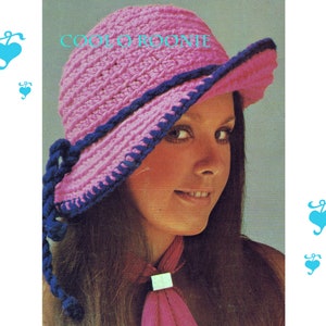 Crochet Hat Pattern Womens Floppy Brim Hat - Vintage 70's Retro Ladies Hat PDF Crochet Pattern