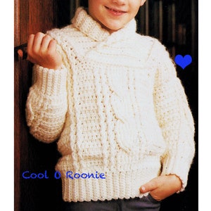 Crochet Aran Sweater Pattern - Shawl Collar - Vintage Crochet Pattern - PDF Crochet Pattern Instant Download