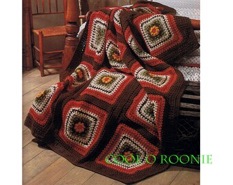 Afghan Crochet Pattern Sunflower Granny Square Throw Crochet Pattern Vintage 1970's PDF Digital Crochet Pattern