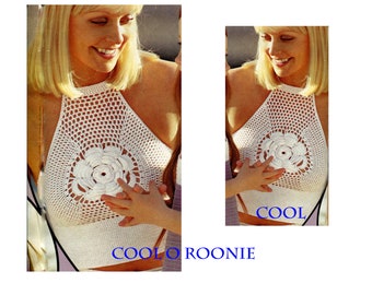 Crochet Pattern Women Halter Top Vintage 70's Boho Summer Top Crochet Pattern PDF